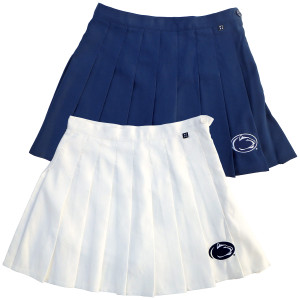 navy and white women's tennis skirts with embroidered Penn State Athletic Logos